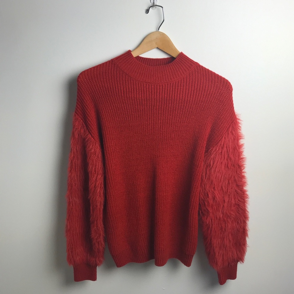 Mockneck fuzzy sleeve pullover sweater MadisonGrey
